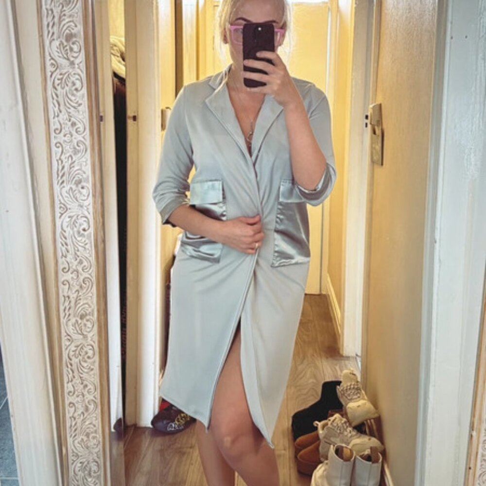 Boohoo Women’s Grey Satin Detail Open Front Blazer Kimono UK10